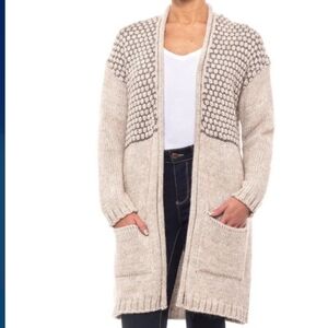 Elsamanda (Size S) Cream Alpaca Blend Double Front Slip Pocket LS Open Cardigan
